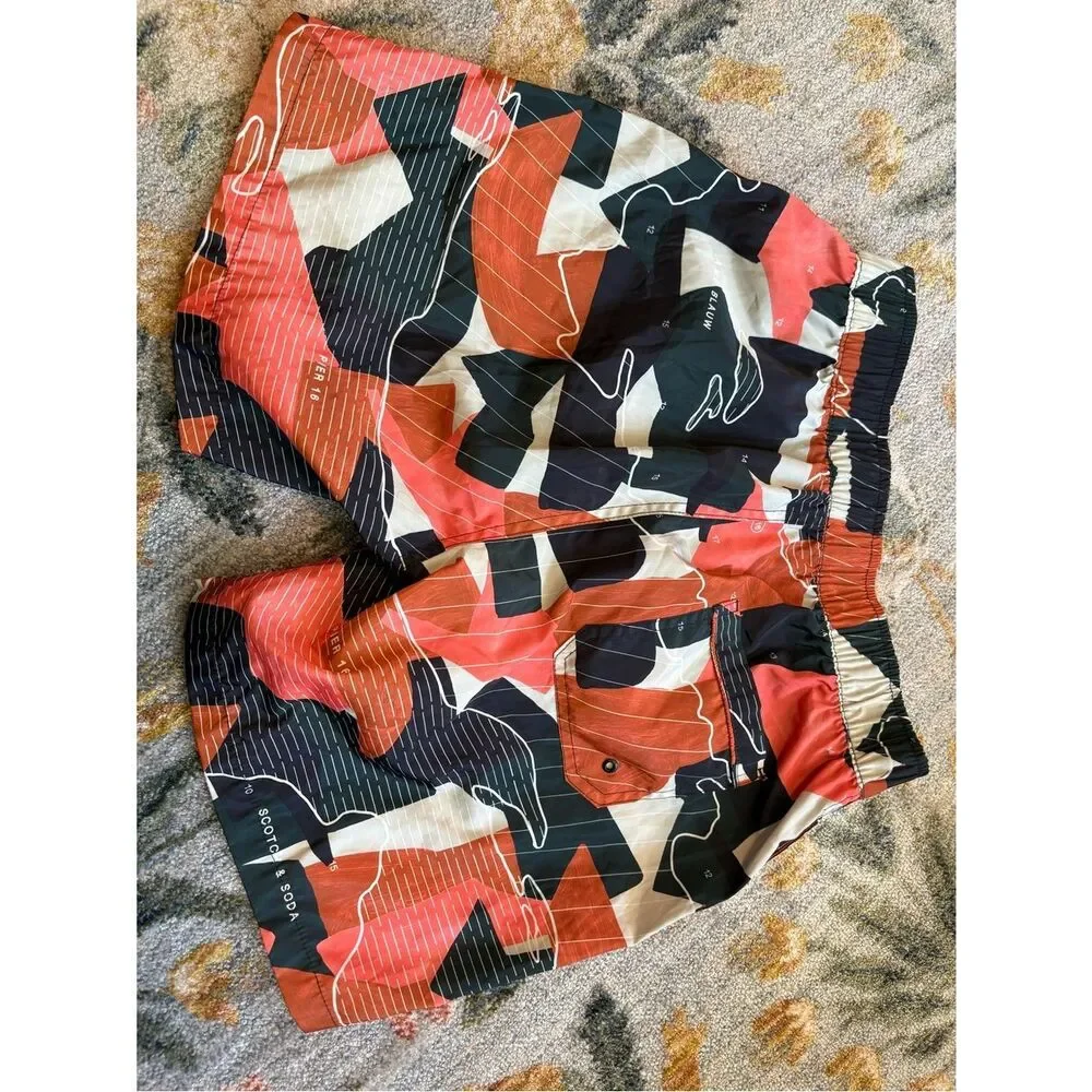 Scotch & Soda Mens Tropical Abstract Map Print Swim Shorts Multicolor Medium